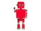 Red robot toy standing on white background