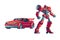 Red robot transformer and car, cartoon illustration