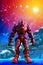 Red robot Warrior, metallic armor, White background, 3d illustration