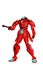 Red robotic Warrior, soldier armed with gun, 3d illustration, White background, Blue lights,