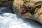 Red Rock Crab, grapsus adscensionis, clinging onto rocks at the water\\\'s edge, Playa de la Pare