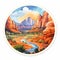 Red Rock And Creek Mountain Print Decal - Magic Realism Style