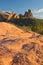 Red Rock foreground with Garden of the Gods in the background