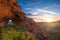 Red rock mountain arch sunset with clouds near Calitzdorp in Sou