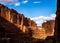 Red rock sandtone canyon near Moab Utah. Large cliffs of orange rock on all sides