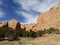 Red rock wallss with blue sky. Window Rock trail, Arizona