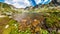 Red rocks in lake in Tatras, Velke Hincovo pleso, High Tatra Mountains, Slovakia, Europe