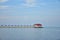 red roof pavilion over the sea