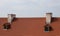 Red roof and two chimney against the sky