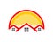 Red roofing house in the sunset logo