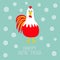 Red Rooster bird. Snow flake. 2017 Happy New Year symbol Chinese calendar. Cute cartoon funny character with big feather tail