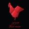 Red Rooster in Origami Style, 2017 new year symbol of red on black