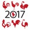 Red roosters logo set, symbol 2017.