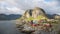 Red rorbuer on the island of Hamnoy, Reine, Lofoten islands timelapse