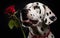 red rose andCharming Dalmatian dog on dark background