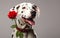red rose andCharming Dalmatian dog on grey background