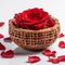 Red Rose in a Bamboo Basket