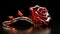 Red rose on a black background 3d render. Close-up. Studio photography. Perfect vibrant red rose glass rose on a dark background,