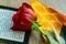 Red rose and electronic book to celebrate Sant Jordi day, April 23