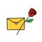 Red rose with envelope. Valentine icon.