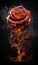 Red rose in flames on a black background