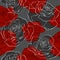 Red rose flower bouquets contour elements seamless pattern on gray