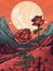 Red rose flower on planet of mars, ray bradbury martian chronicles. Generative AI