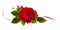 Red rose flower and silk ribbon in a floral arrangement on brushed stain
