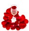 Red rose inside champagne glass with heart shaped