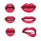 Red and rose kissing and smiling cartoon lips decorative icons for party presentation illustration