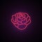 Red Rose neon sign. Light flower on brick wall background.