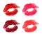 Red, rose, pink lips pomade imprint. Kiss trace icon and symbols. romantic stamp, imprint, symbol