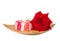 Red rose soap, herbal spa concept on white