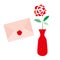 Red rose in a vase and letter