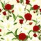 Red Rose and White Lily Flower Seamless Christmas Beige Ivory Background. Vector Illustration