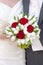 Red rose and white tulip wedding bouquet