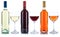 Red rose and white wine bottles glass alcohol drink isolated