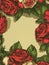 Red roses create a decorative frame on a beige background, perfect for invitations or messages. The symmetry and natural