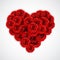 Red roses in form of heart. Rose decoration element for wedding invitation, postcard, greeting card or valentine day