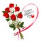 Red roses with a heart-shaped Happy Mother`s Day note