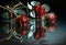 Red roses reflected in still water, generative Ai