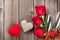 Red roses and Valentine`s day hearts