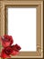 Red roses on a wooden framework