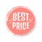 Red round best price button with ribbon