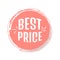Red round best price button with ribbon