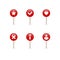 Red Round Map Pins with Simple Icons. Favourite, Choice, Like. Ban or Close, Information, Person. Vector Set