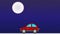 Red round shaped car driving at night with a glowing moon animation motion graphics