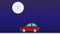 Red round shaped car driving at night with a glowing moon animation motion graphics