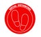 Red round sign with text Social Distancing and shoe prints, illustration. Protection measure during coronavirus pandemic