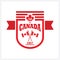 Red rounded banner Canada 150 and flags emblem icon